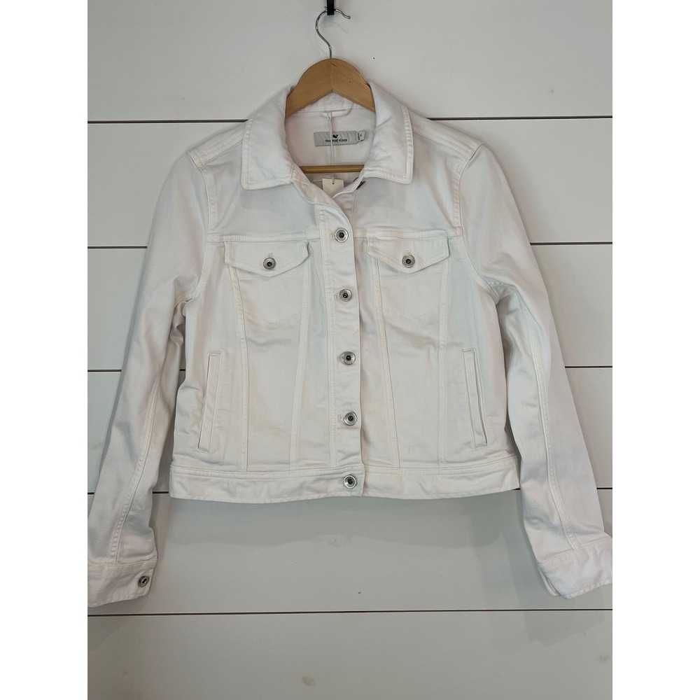 NWT Vineyard Vines Womens White Denim Trucker Jacket Style Size M